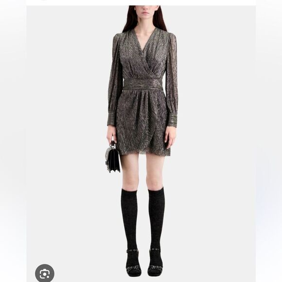 $415 The Kooples Metallic Pleated Mini Dress NWT - Picture 5 of 10